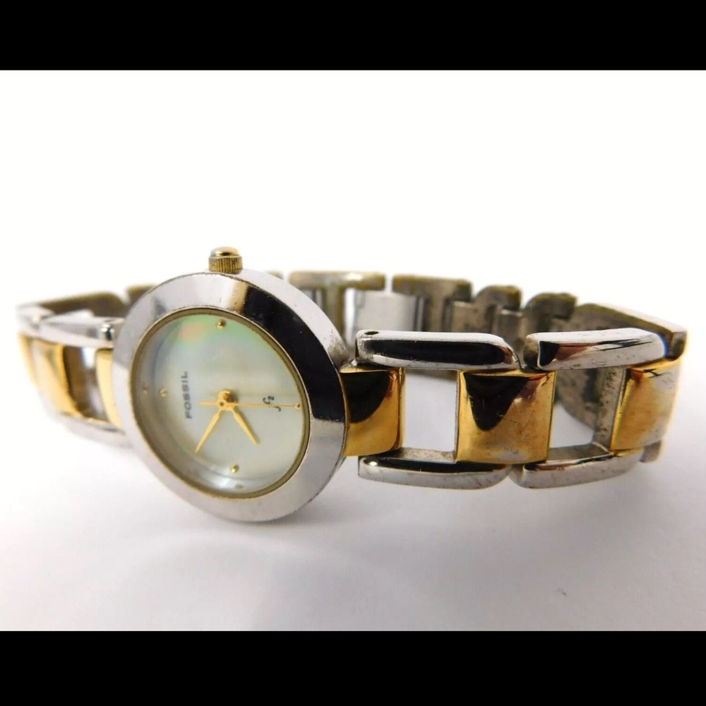 Fossil Women's Watch F2 ES-9244 Mother Of Pearl Two Tone Vintage Link Ladies 6"